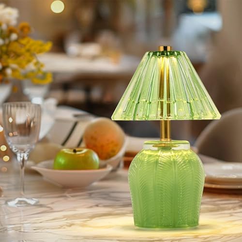 Small Battery Operated Lamp with Timer, Cream Green - Image 5