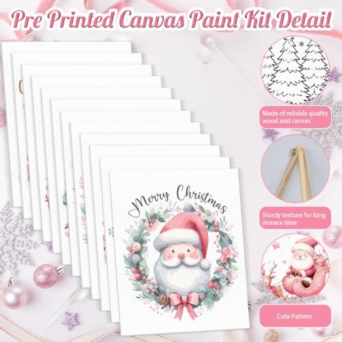 Zhanmai 72 Pcs 12 Sets Sip and Paint Kit Pre Drawn Canvas for Painting 8" x 10" Paint Party Canvas Painting Pre Printed Canvases for Party Favor DIY Adult's Date Night(Pink Pretty) - Image 3