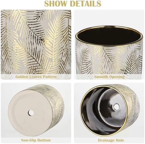 Oairse Small Ceramic Pot for Indoor Plants, 5.3 inch Plant Pot with Drainage Hole Decorative Texture Gold Planter Indoor Outdoor Flower Pots for Succulent Snake Plant Pothos Orchid - Image 3
