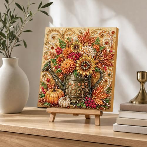 DIY Pearl Painting Kit for Adults, Autumn Watercan Fall Art with Wood Frame, 20x20cm Self-Adhesive Pearl Diamond Craft, Autumn Wall Decor Gift for Women, Beginners Relaxing Hobby Kit - Image 7