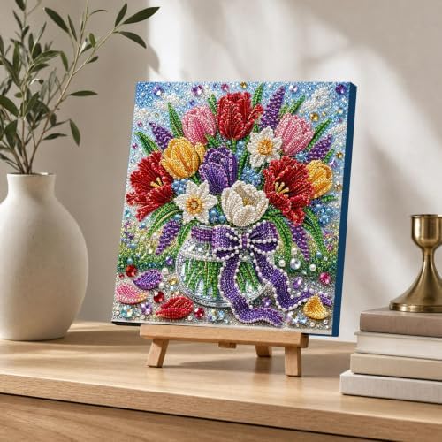 DIY Pearl Painting Kit for Adults, Tulip Flower Gem Art with Wood Frame, 20x20cm Pearl Diamond Craft, Floral Wall Decor Gift for Women, Beginners Relaxing Hobby Kit - Image 7