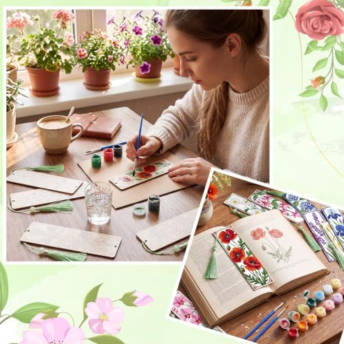 Kosiz 12 Pcs Flower Paint by Number Kit for Adult Floral Wood Bookmark - Image 6