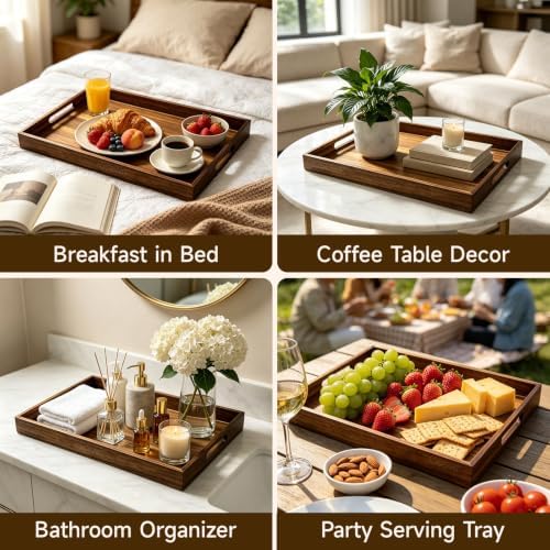 17'' Acacia Wood Serving Tray with Handles - Image 7