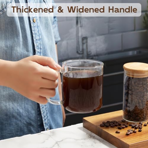 Glass Coffee Mugs, 14 oz iced coffee cups, Clear Tea Cups Set of 2, Glass Mugs with Handles, Glass Cups for Latte, Cappuccino, and Tea - Image 6
