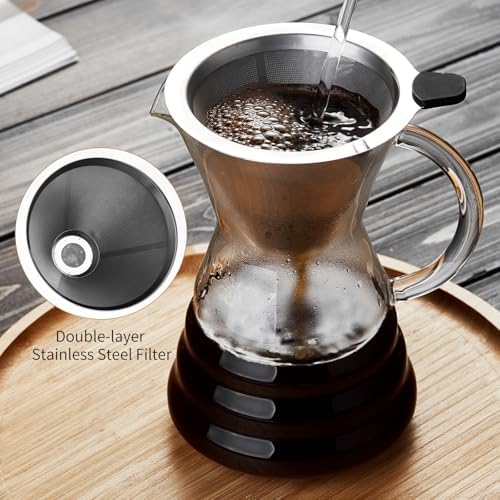 Unbreakable - Pour Over Coffee Maker with Permanent Stainless Filter 40 fl oz, Thickened Heat-Resistant Borosilicate Glass Dripper Coffee Brewer, Stovetop Safe - Image 3