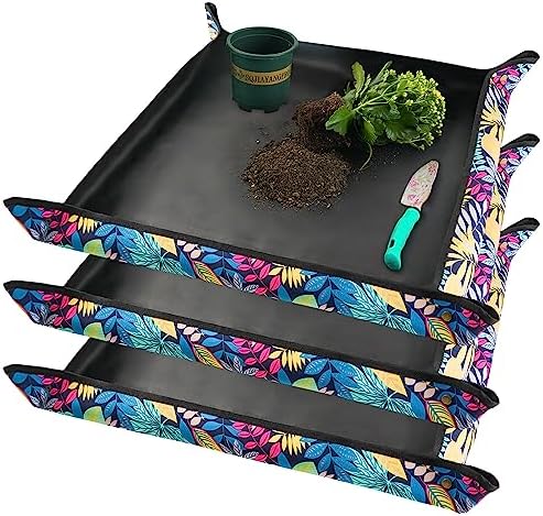 3PCS 29.5" x 29.5" Repotting mat for House Plant Care and Dirt Spill Control Portable Potting Tray by FocusonGardeningProjects