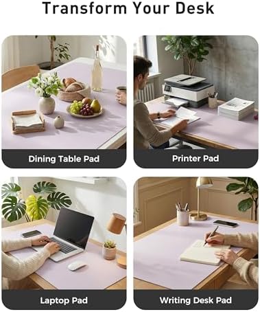 Aothia Faux Leather Desk Mat - Large Mouse Pad, Non-Slip PU Leather Blotter, Waterproof Writing Surface for Office and Home (Soft Lavender, 42" x 17") - Image 6