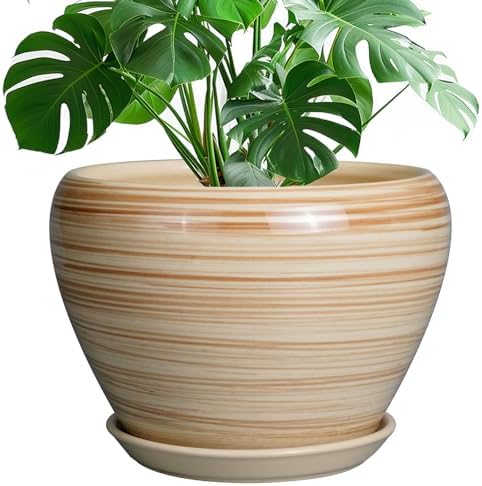 Ceramicfor Ceramic Pot for Plant 10 Inch - Planter for Outdoor Plants Indoor Plant Pot with Drainage Hole Large Planter Round Flower Pot for House Patio Garden Yellow by Ceramicfor