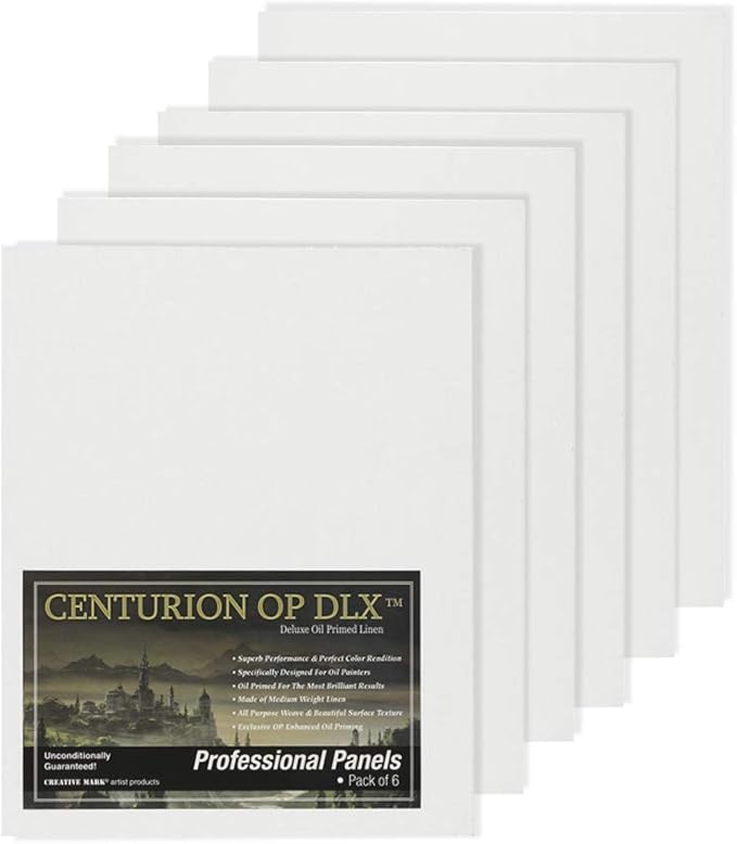 Centurion Deluxe Professional Oil Primed Linen Canvas Panels - 8x10-6 Pack of Linen Canvases for Painting, Artwork and More