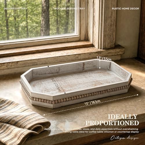 EOSAHR Pine Wood Decorative Tray: Serving Tray for Home Decor, Whitewash - Image 2