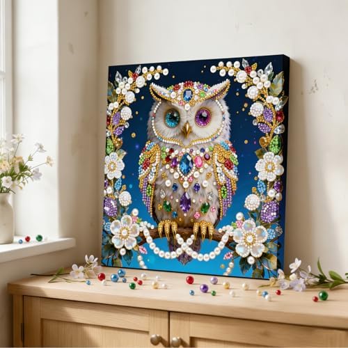 Xylzzuit Pearl Painting Kit with Frame All Inclusive 9.84x9.84IN DIY Gemstone Diamond Art Craft Supplies for Adults Beginners Craft Lovers Living Room Wall Desktop Decor Gift (Owl) - Image 2
