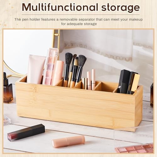Jetec Wooden Pencil Pen Holder for Desk, Bamboo, 6 Compartments - Image 5