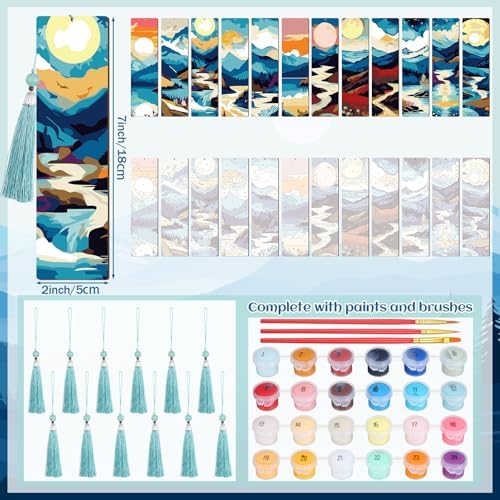 Kosiz 12 Pcs Mountain Paint by Number Kit for Adult Wood Bookmark - Image 4