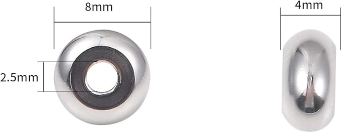 Stainless Steel Spacer Beads 8x4mm Rondelle Loose Charm Caps Beads for DIY Jewelry Making 50pcs with 2.5mm Hole