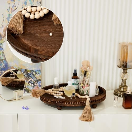 HouseJoy Decorative Tray for Coffee Table, 16×11.8in Wood Beaded Decor Tray - Image 5