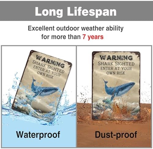 Funny Swimming Pool Metal Signs,Warning Shark Sighted Enter At Your Own Risk Creative Tin Sign Metal Wall Decor for Home Kitchen Office Cafe Farm Yard Man Cave Decor 8x12 Inch - Image 3