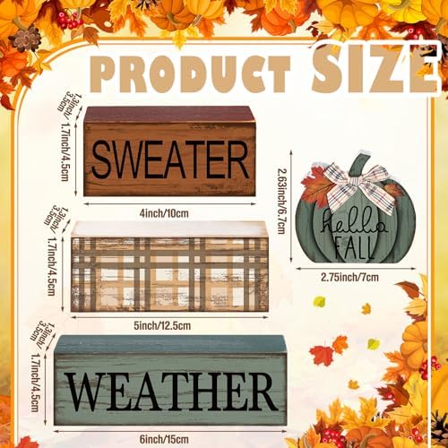 Moucuny 4 Pcs Fall Table Decor Neutral Sage Green Pumpkin Wooden Sign - Image 2