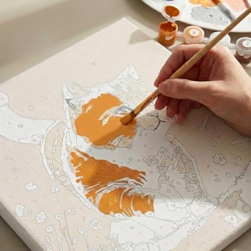 YONEYO 4 Pack Framed Cat Paint by Numbers for Adults, Cute Animal & Kitten DIY Acrylic Canvas Painting Kit with Mini Easels, Relaxing Art Craft Gift for Pet Lovers & Home Decor, 8x8 Inch - Image 4