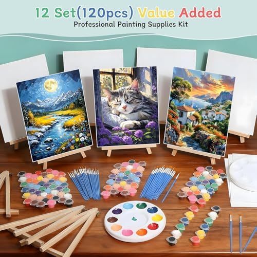 120pcs 8x10 Inch Painting Supplies Kit, 12 Colors Mini Acrylic Paint Set - Image 4