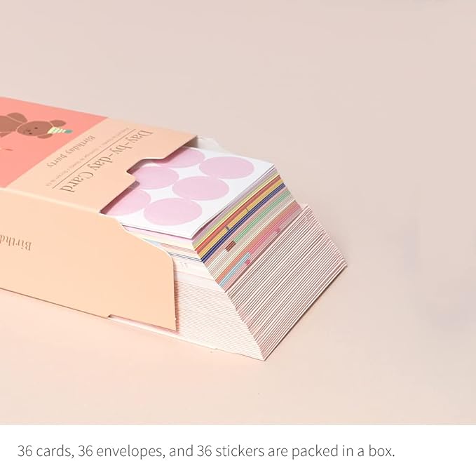 Monolike Day-by-day Card, Birthday party - Mix 36 Mini Single cards, 36 envelopes, 36 stickers Package