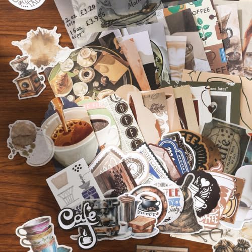 Qudarrso Vintage Junk Journal Kit, Coffee Theme Scrapbook Supplies with Notebook, Stickers, Ephemera Paper and Tags, Retro Cafe DIY Craft Supplies for Adults Scrapbooking and Junk Journaling - Image 6