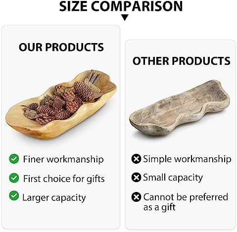 BTEOBFY Wooden Fruit Bowl Handcrafted Wood - Natural Fruit Basket for Kitchen Counter Display, Decorative Bowl for Apples, Oranges, Pineapples (15 Inch)​ - Image 4