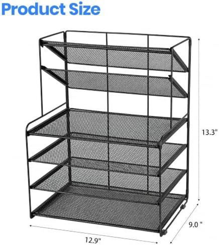 OPNICE Desk Organizer, 6-Tier Desktop File Organizer with Drawer and Pen Holders, Office Desk Accessories, File Sorters, Workspace Organizers for Office Supplies(Black) - Image 3