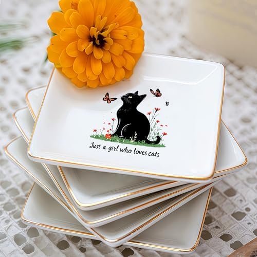 Black Cat Jewelry Ring Holder Dish Tray, Gifts For Women Teens Girls, Cat Lovers Themed Stuff Things Decor Merch Home Room Ring Earrings Necklace Organizer Holder! - Image 7