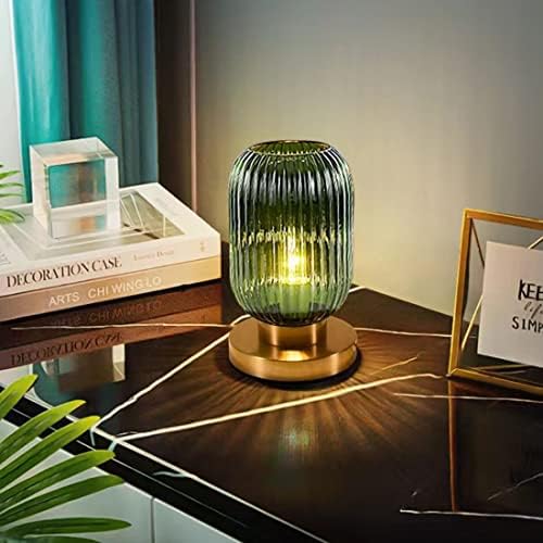 Glass Table Lamps Mid Century Modern Globe Table lamp Gold Desk lamp nightstand lamp with Green Pumpkin Design Ribbed Glass Bedside Table Lamp for Bedroom Living Room Office - Image 5