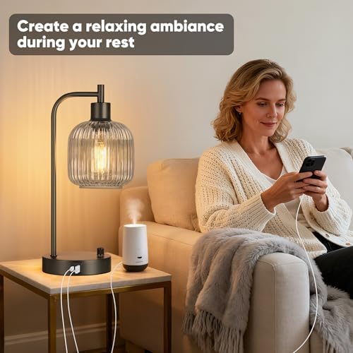 Grey Glass Table Lamps Set of 2, Dimmable Bedside Lamps for Living Room - Image 5