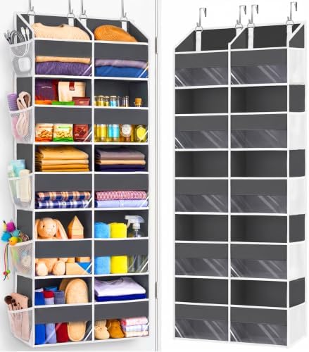 Heavy Duty Over The Door Organizer 5 Tiers, Extra Large Behind Door Storage of 10 Big Front & 10 Mesh Pockets, 80lb Weight Capacity, Hanging Doors Storage Organizer for Closet Bedroom Nursery, Grey by UVIAHOMIHOMEORGANIZER
