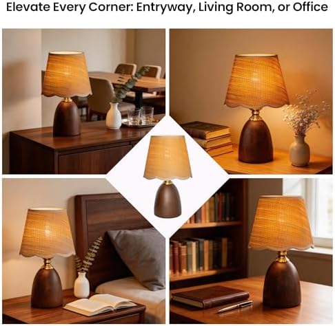 Small 13 Inch Dimmable Rubberwood Table Lamp - Image 4