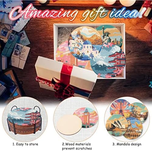 NEGEKFKX 8 Pcs Famous Buildings Diamond Art Painting Coasters Kits ﻿ ﻿ - Image 6