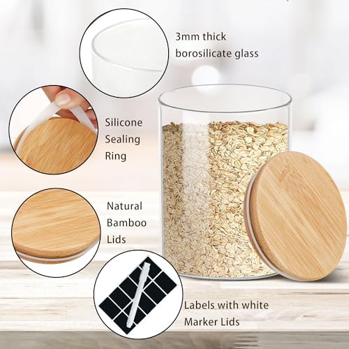 Glass Storage Jars Set Elegant Containers with Airtight Bamboo Lids, Perfect for Kitchen Organization - Flour, Rice, Pasta, Sugar, Coffee Beans, Accessories Included (2 packs(111oz)) - Image 3