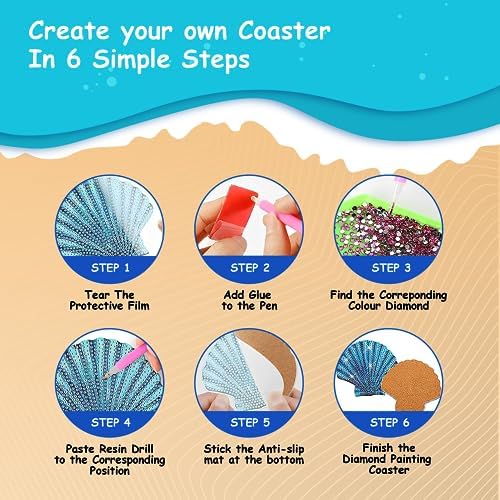 8 pcs Diamond Painting Coasters | Diamond Art Coasters | Sea Shells Diamond Art Painting | Perfect Art Craft Gift for Sea Shells Lover, Dad, Mom, Grandparents, Brother, Sister. - Image 5