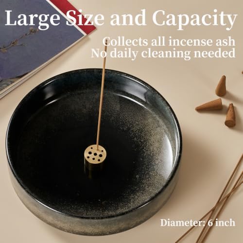 6" Ceramic Incense Holder for Sticks with 10 Holes,5in1 Handmade Flambé Glaze Incense Burner Bowl Ash Catcher for Stick,Coil,Cone,Sage,Palo Santo,Candle - Ideal for Yoga Spa Meditation Home Décor - Image 3