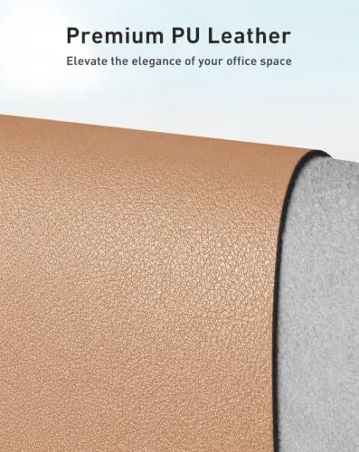 Aothia Faux Leather Desk Mat Mouse Pad, 47.2" x 23.6", Khaki - Image 2