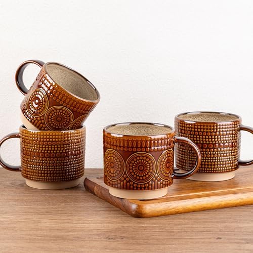 GBhome 16 oz Coffee Mugs Set of 4, Stackable Ceramic Coffee Cups Set by GBhome