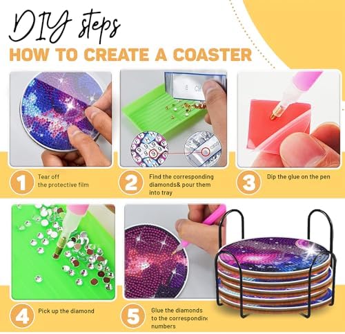 8 pcs Diamond Painting Coasters | Diamond Art Coasters | Galaxy and Nebula Diamond Art Painting | Perfect Art Craft Gift for Galaxy Lover, Dad, Mom, Grandparents, Brother, Sister. - Image 6