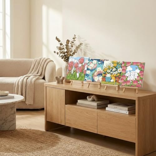 YONEYO 4 Pack Framed Paint by Numbers for Adults, Kawaii Animal & Cute Bunny Acrylic Canvas Painting with Easels, Easy DIY Floral Wall Art Decor, 8x8 Inch - Image 3