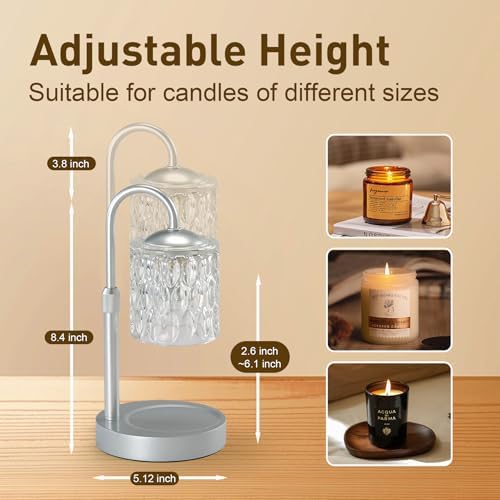 Briever Dimmable Candle Warmer Lamp with Timer, Height Adjustable Electric Candle Wax Warmer, Christmas Birthday Gifts for Women Mom, House Warming Gifts New Home Room Decor, Silver Solid Wood Base - Image 6