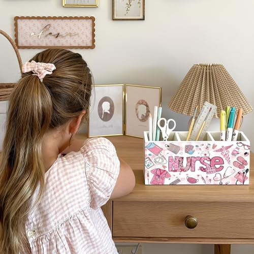 Pink Nurse Pen Holder, Nurses Appreciation Gifts Pencil Holder for Desk, Nurse Office Decor, Nursing Nurses Gifts for Women Wooden Box Sign Decorations for Office Desk Tabletop - Image 4