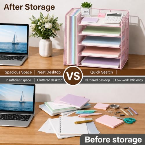 OPNICE Desk Organizer, 5-Tier Paper Organizer Letter Tray, Pink - Image 2