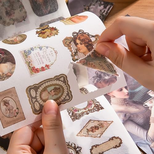 Vintage Scrapbook Sticker Book for Adults, 50 Sheets Aesthetic People Stickers Book for Scrapbooking with 480pcs Washi Stickers and 20 Sheets of Scrapbook Paper Ephemera for Junk Journals Supplies - Image 5