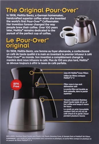 Melitta Pour-Over Coffee Brewer & Stainless Steel Carafe Set with Coffee Filters, 42 Ounce Set - Image 4