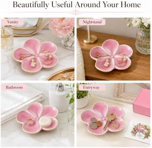 Ceramic Flower Jewelry Ring Trinket Dish Tray, Gifts for Women, Pearl Pink - Image 5