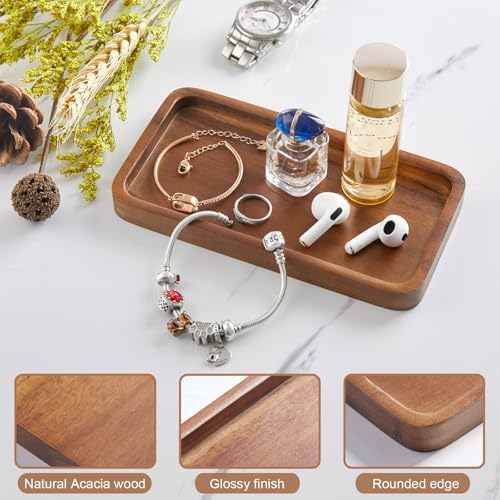 ALELION 6" Small Tiny Bathroom Vanity Tray for Counter - Acacia Wood Dish Soap Dispenser Tray for Kitchen - Decorative Tray for Kitchen Dresser Tops Perfume Jewelry - Image 6