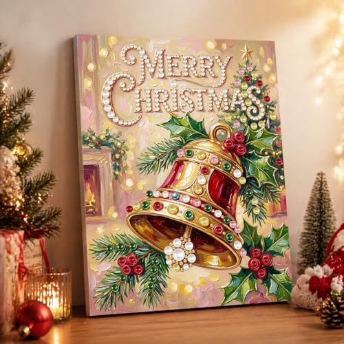 DIY Pearl Painting with Frame Christmas Creative Design, Handmade Healing Home Wall Decoration, 11.81X15.75in (Tools Included)-Bell - Image 3