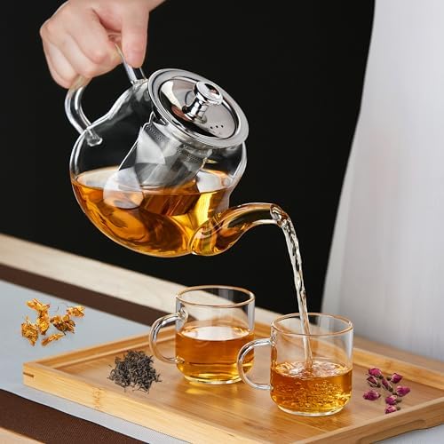 Glass Tea Pot with Infuser and Lid, Heat Resistance Borosilicate Glass Tea Kettle for Gas Stovetop, Suit for Blooming and Loose Leaf Tea, 32 fl oz - Image 2