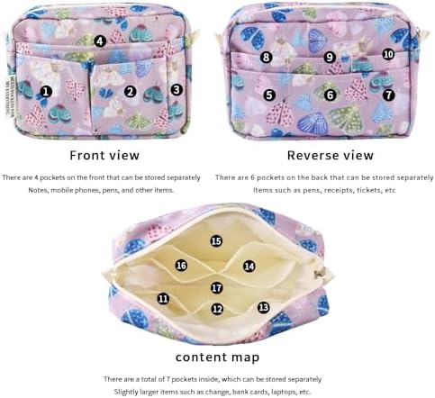 Multiple Pockets Portfolio Organizer with Zipper,Makeup Bag Pencil Pouch - Image 4